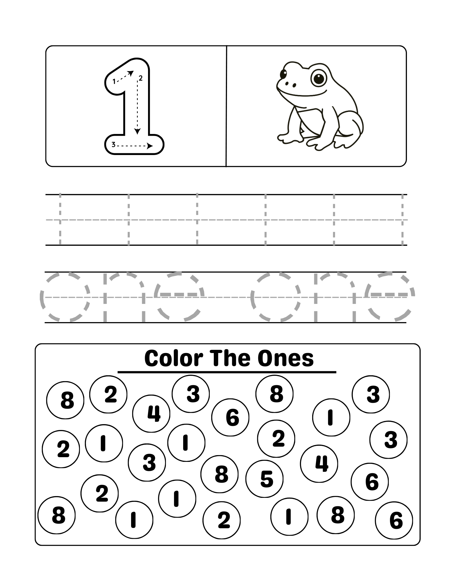 Printable 1-10 Count, Trace & Color With Animals