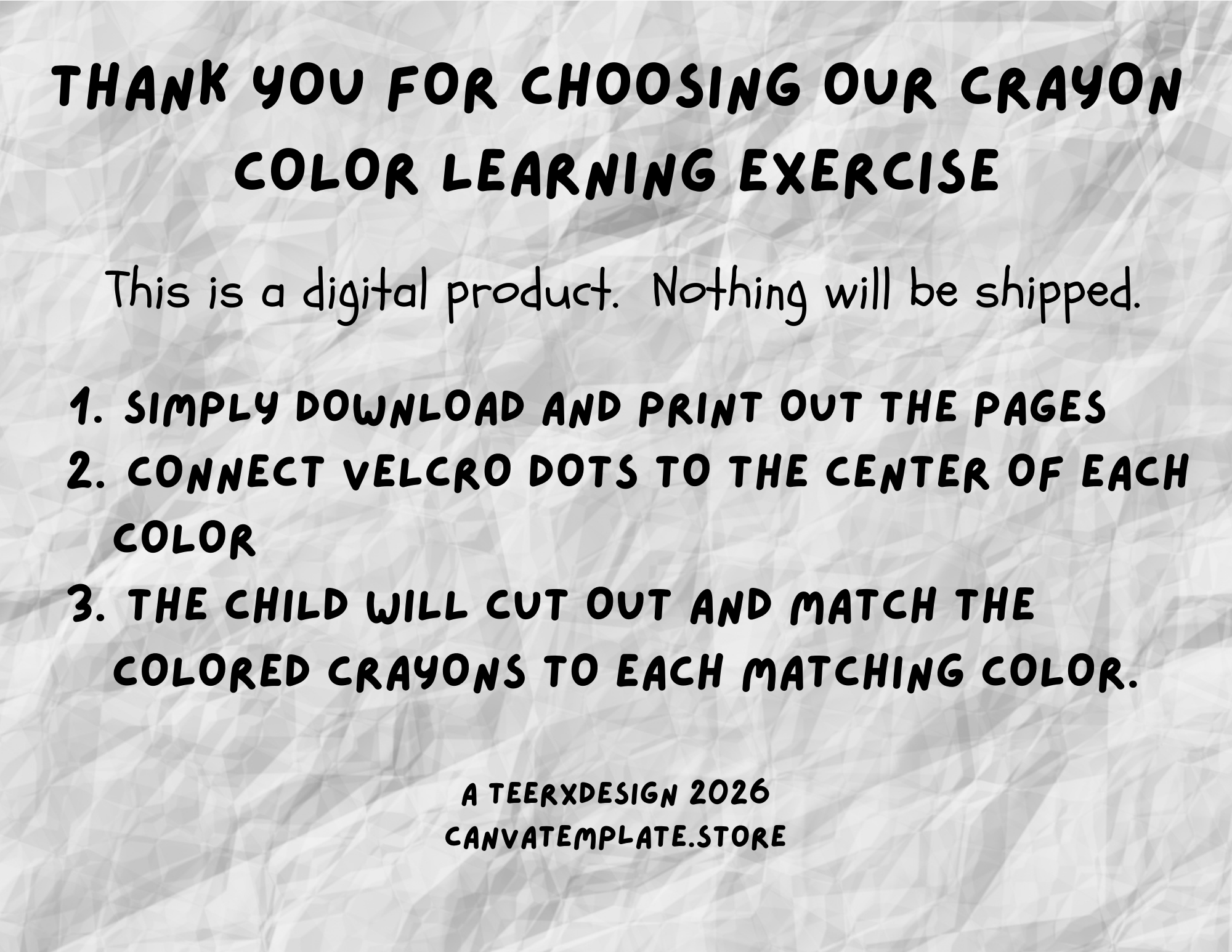 Printable Crayon Color Learn Hands-on Preschool Color Learning System