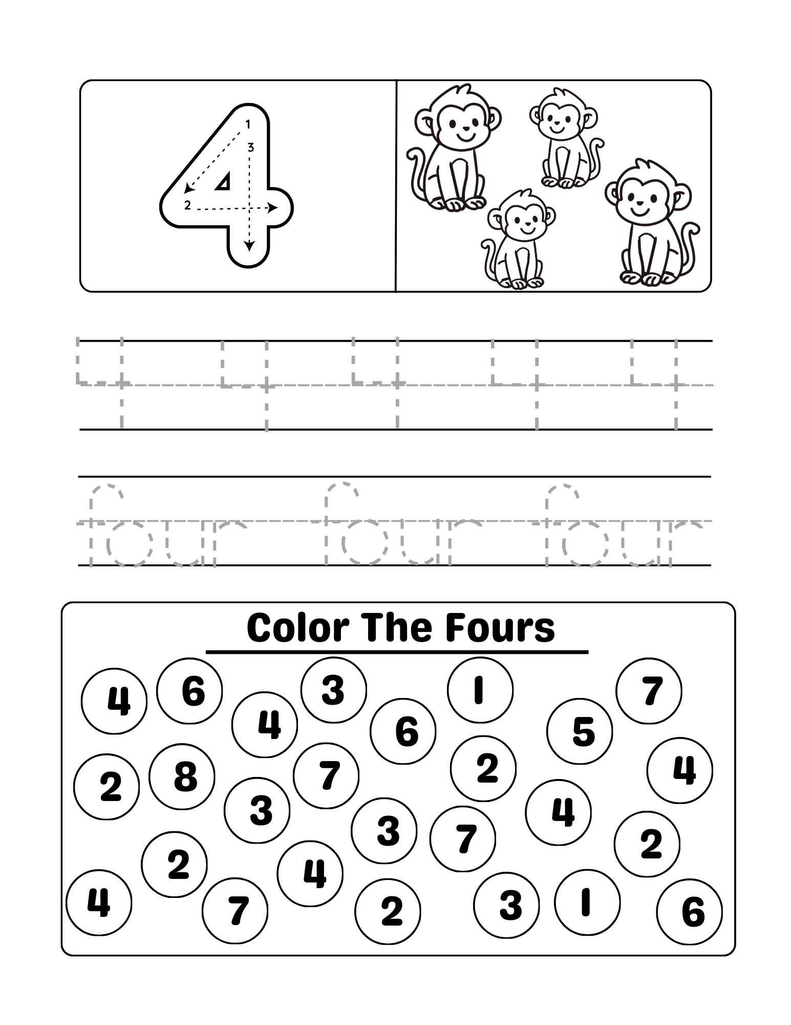 Printable 1-10 Count, Trace & Color With Animals
