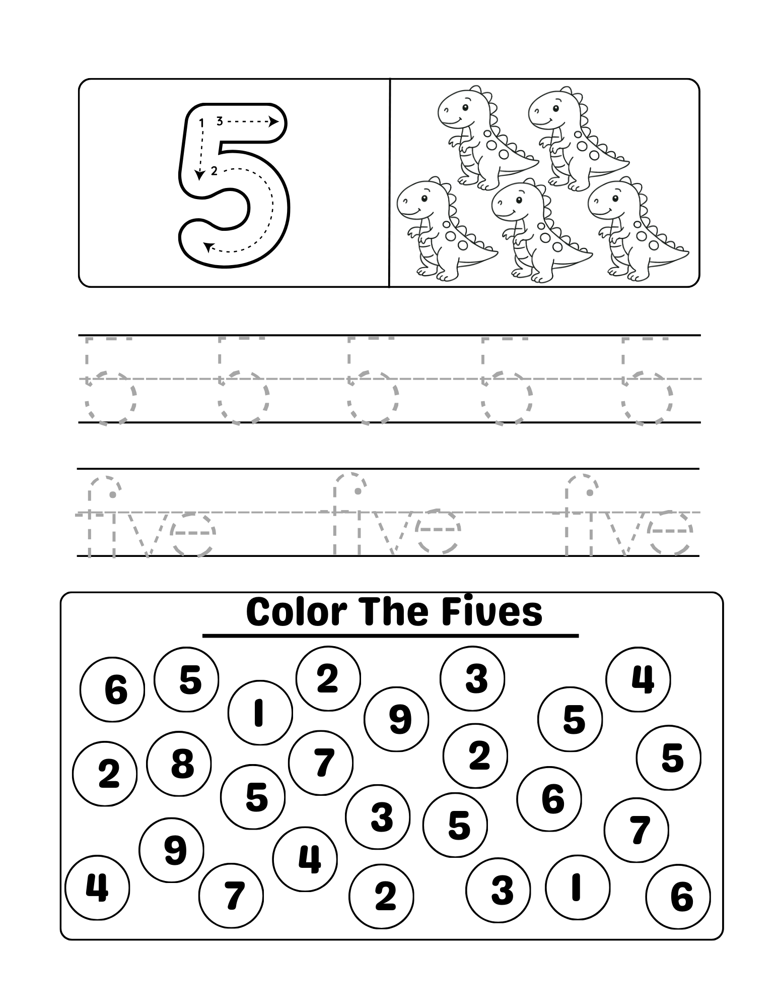 Printable 1-10 Count, Trace & Color With Animals